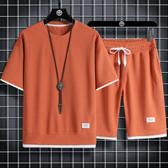 Trendy Suits for men Men's Summer Shorts Set Gym Outfit Student Short Sleeve Tee 2 Piece Set Tracksuits Men Casual Men Clothing