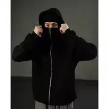 Unisex Hoodie Coat Warm Loose Balaclava Jacket Outdoor Sports Casual Jacket with Face Mask Street Wear
