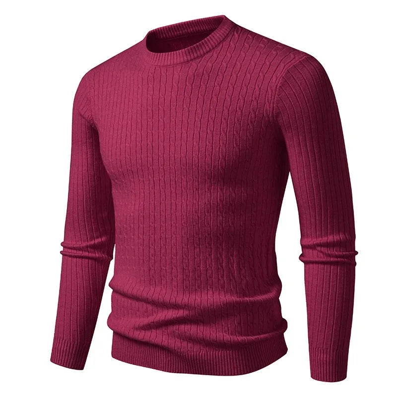 Autumn Mens Crew Neck Sweaters Long Sleeve Lightweight Knit Ribbed Dress Pullover Sweaters Outdoor Casual Twist Cable Sweaters