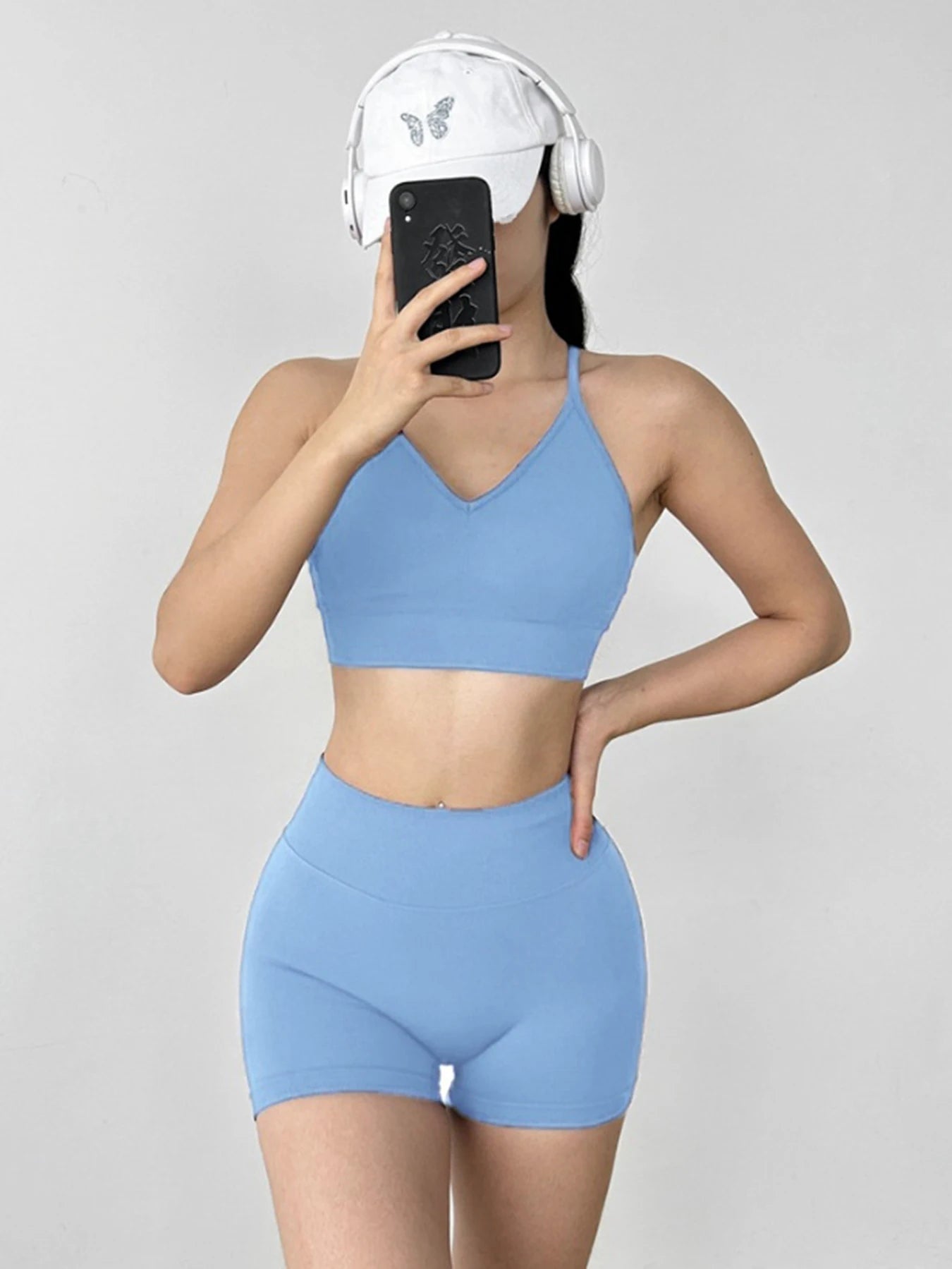 Women's Yoga Set Strappy Sports Bra & High Waisted Shorts | Quick Dry Padded Butt Lifting Workout Outfit for Running Traini