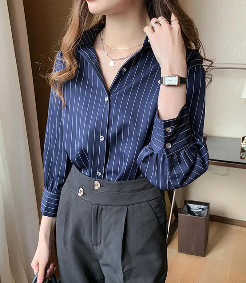 Vintage Striped Loose Shirt Women