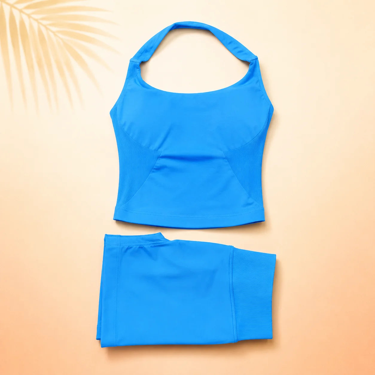Women Seamless Yoga Set Halter Sports Bra Scrunch Butt Shorts 2 Piece Gym Workout Fitness Activewear High Waist Athletic Outfit