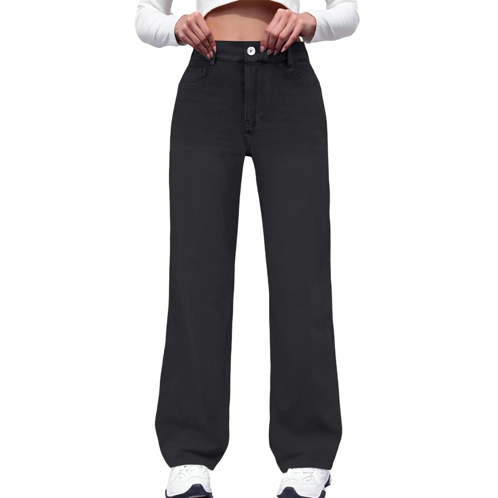 High Waist Draped Straight Jeans