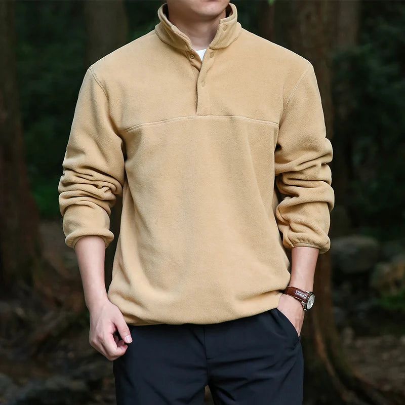 2025 Men Sweatshirt Turtleneck Half Button Pullover Male Polar Fleece Casual Basic Elegant Work Wear Winter Autumn Warm Jacket