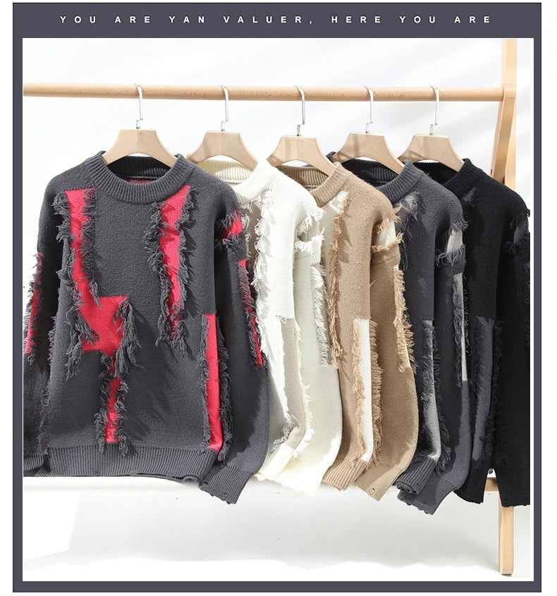 2026 Winter Fashion worn‑out design Sweater Men Casual Knit Pullovers Mens Thick Warm Loose Knitted Sweaters Streetwear Man