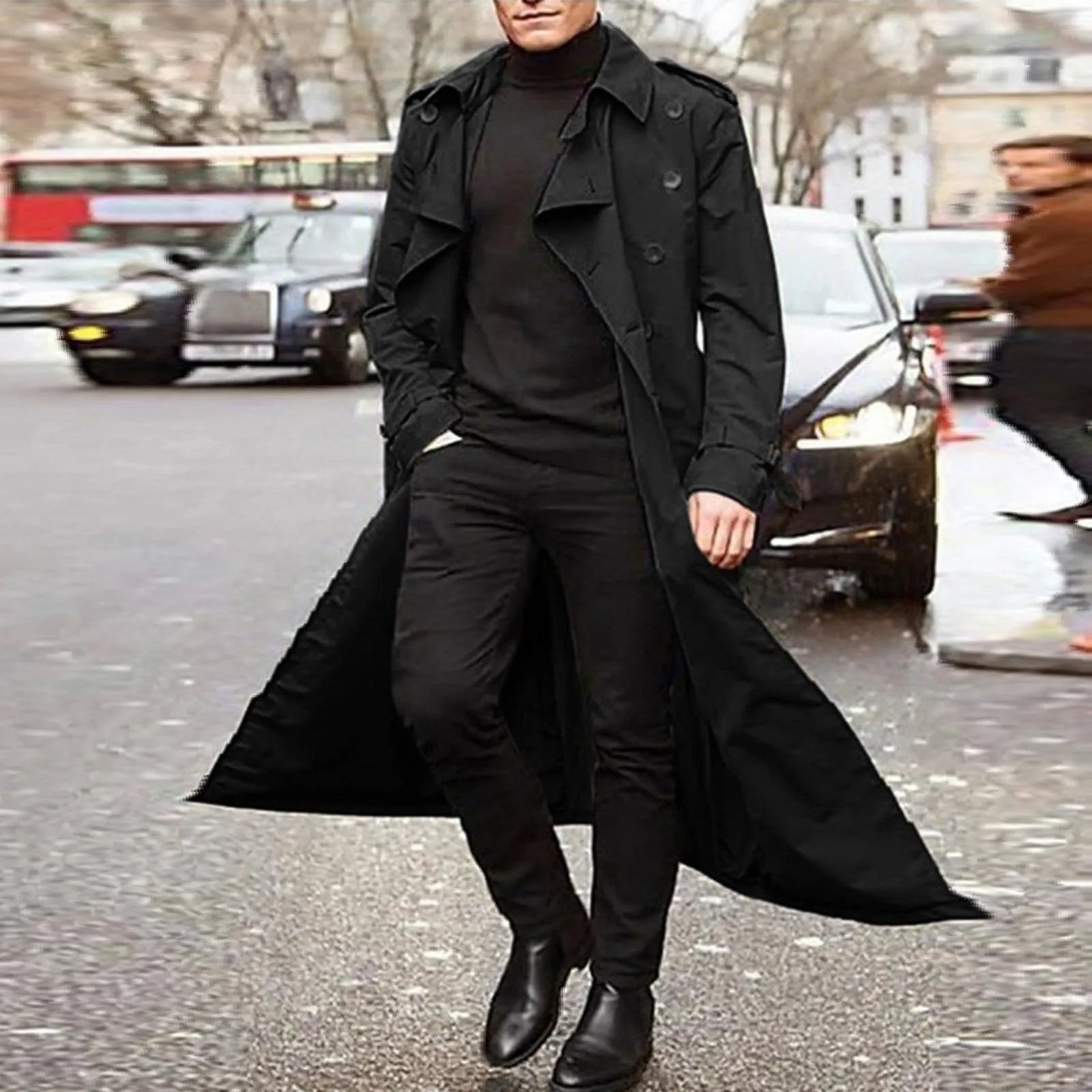 Men’s Luxury Full-Length Trench Coat – England Style Business Overcoat