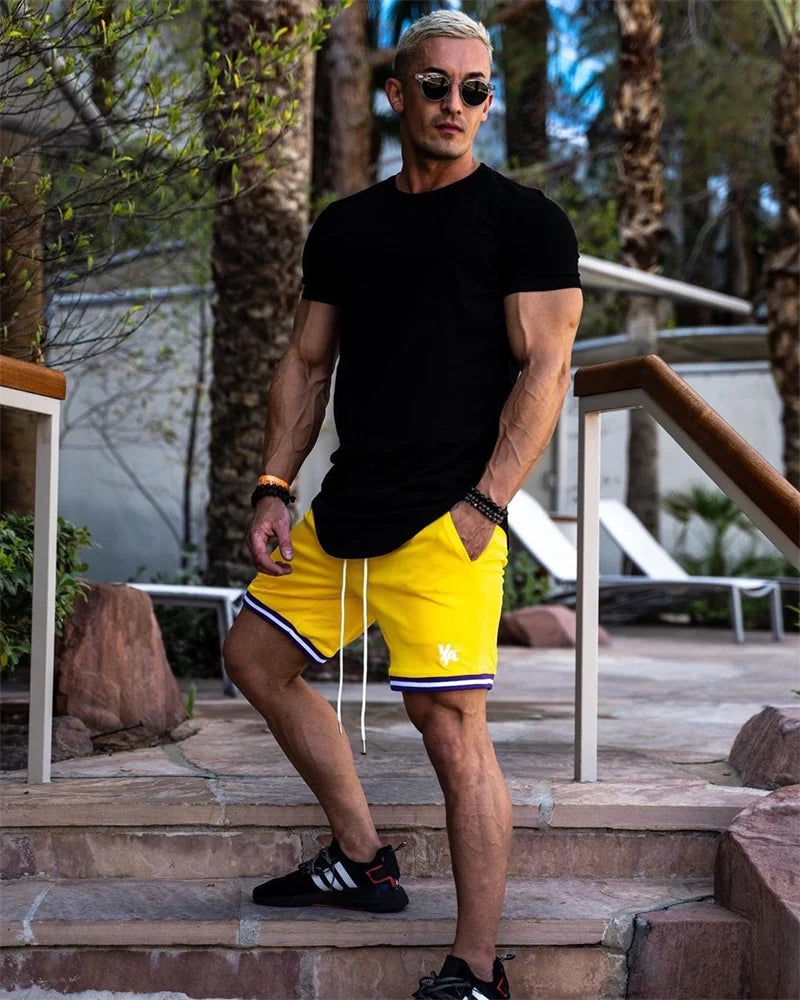 Muscle Training T-shirt Men's Summer Workout Short Sleeve T-shirt High Quality Cotton Fitness Men T-shirt Gym Solid Color Tops