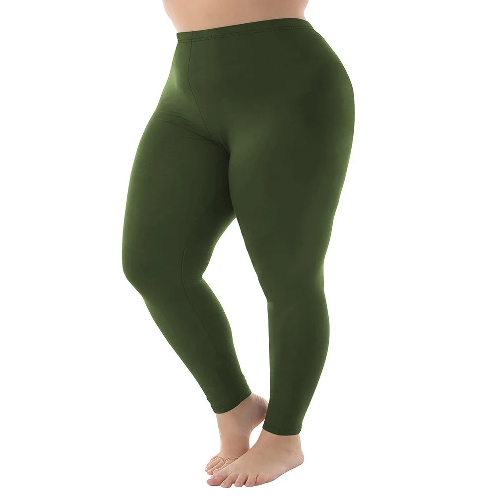 1XL-5XL Womens Leggings High Elastic Solid Color Nine Points Trousers Up To 300 Lbs