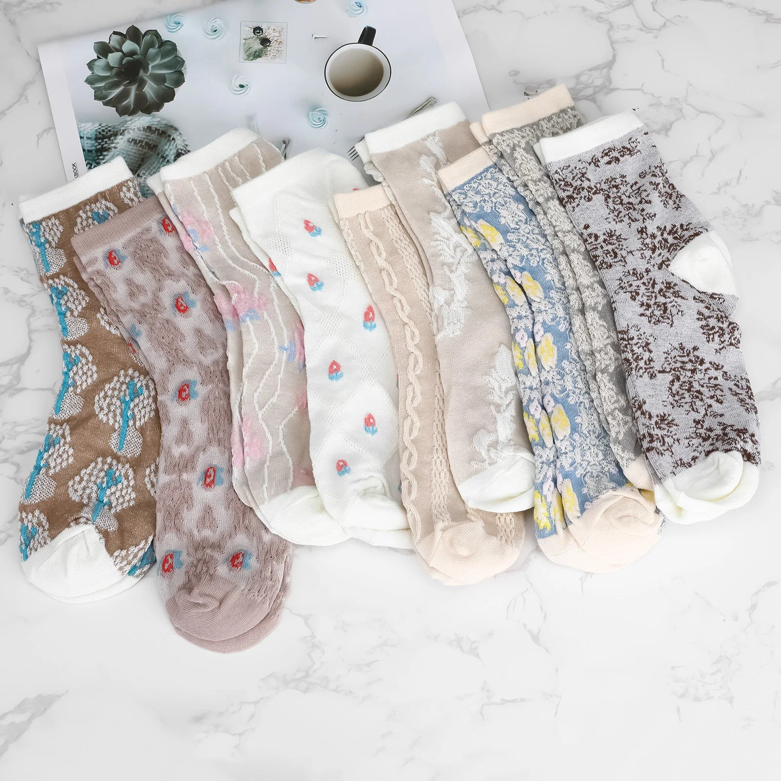 Colorful Floral Calf Socks Set