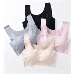 Wire-Free Sports Bra Seamless Ice Silk Small Chest Push-up Bra Prevent Sagging Thin Back Beauty Large Size Bra