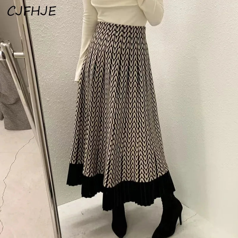 Retro Knitted Pleated Midi Skirt