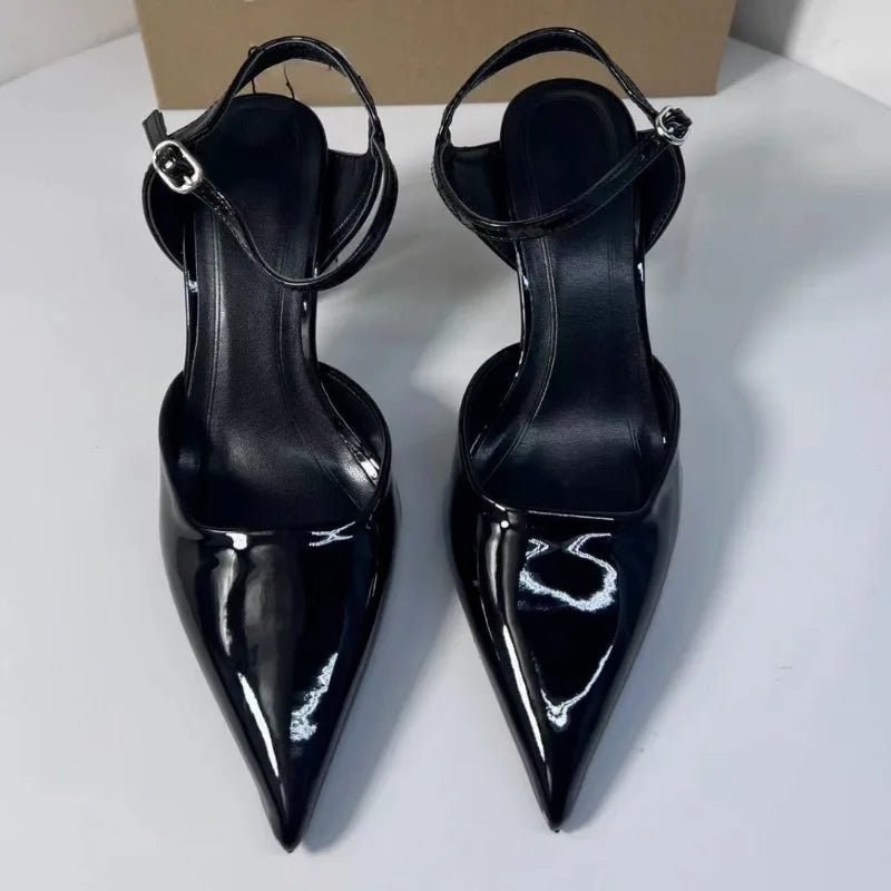 High Heels Women's Shoes for Business Elegant Pointed Toe Patent Leather Daily Office Stilettos Designer Summer Ladies Sandals