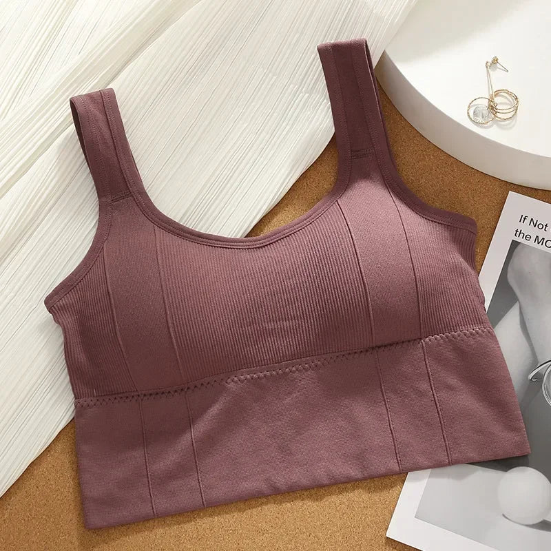 Solid Ribbed Sports Bra Workout Shockproof Sports Bra Top With Padded Seamless Sports Bra For Women Push Up Bra Seamless Lingeri