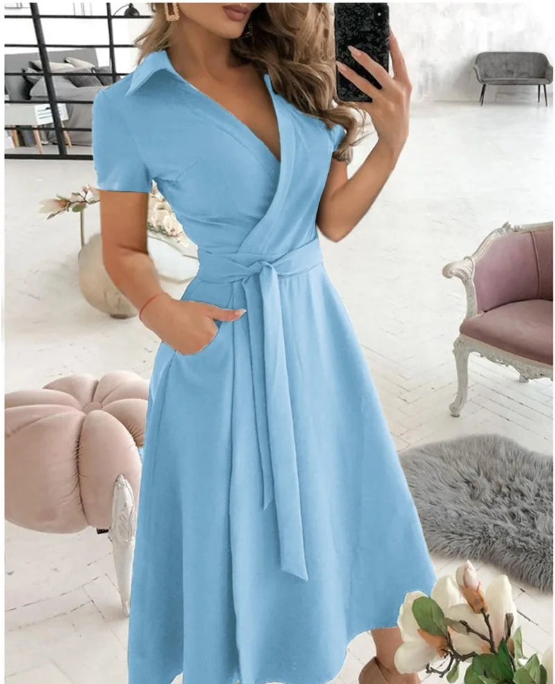 Belted Sleeveless Turn Down Dress