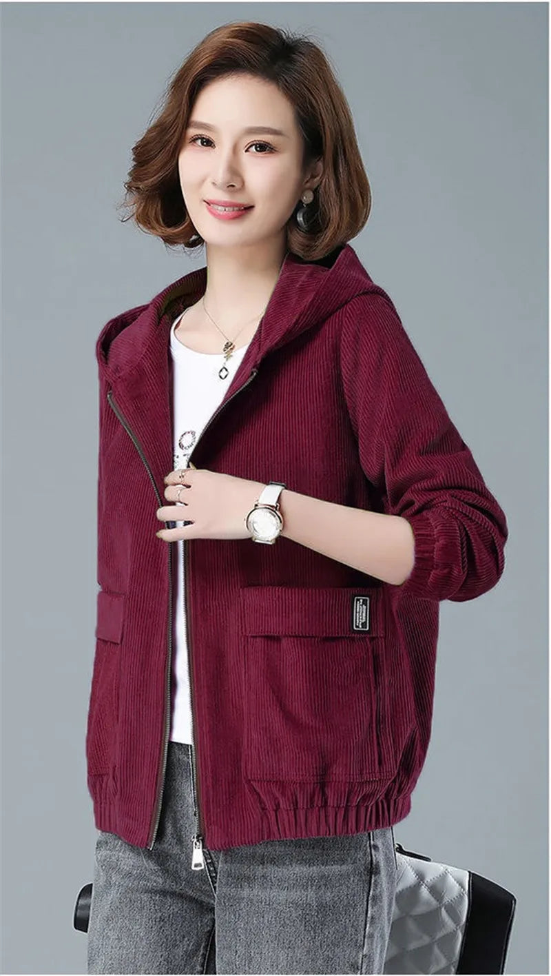 Corduroy Hooded Loose Jacket