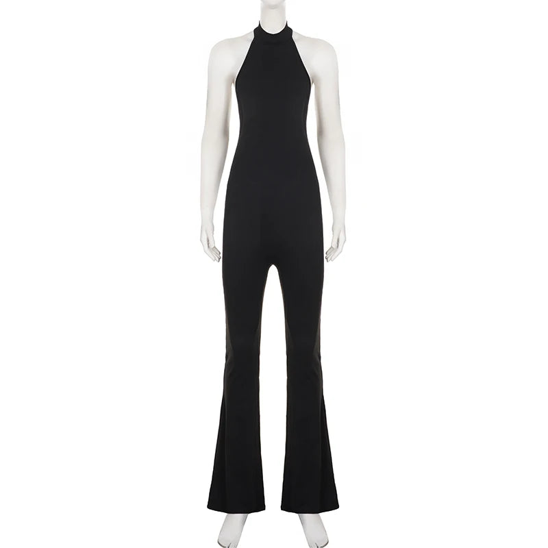 Women's Sleeveless High Neck Jumpsuit Slim Fit Flared Leg Backless Bodysuit Elegant Party Evening Outfits Street Wear 2026 New