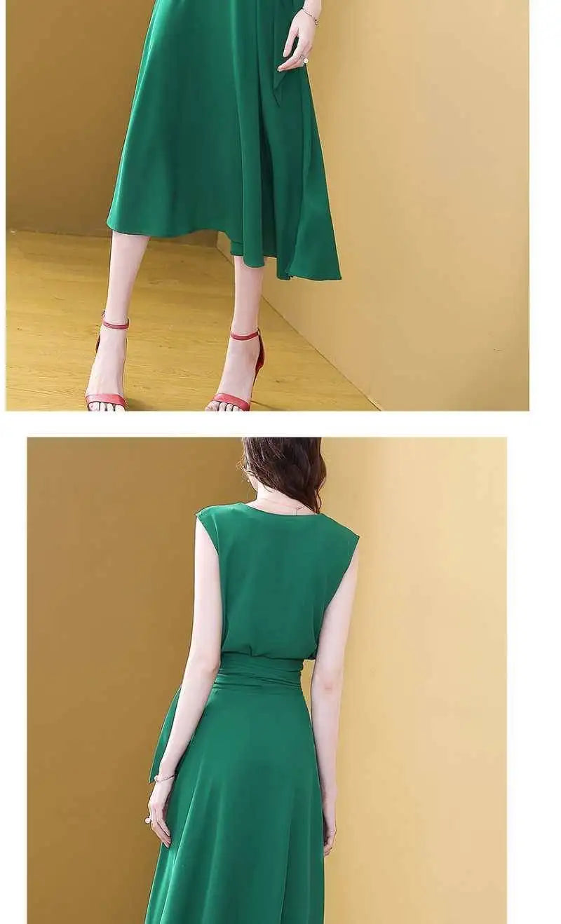 Elegant Sleeveless V-Neck Midi Dress