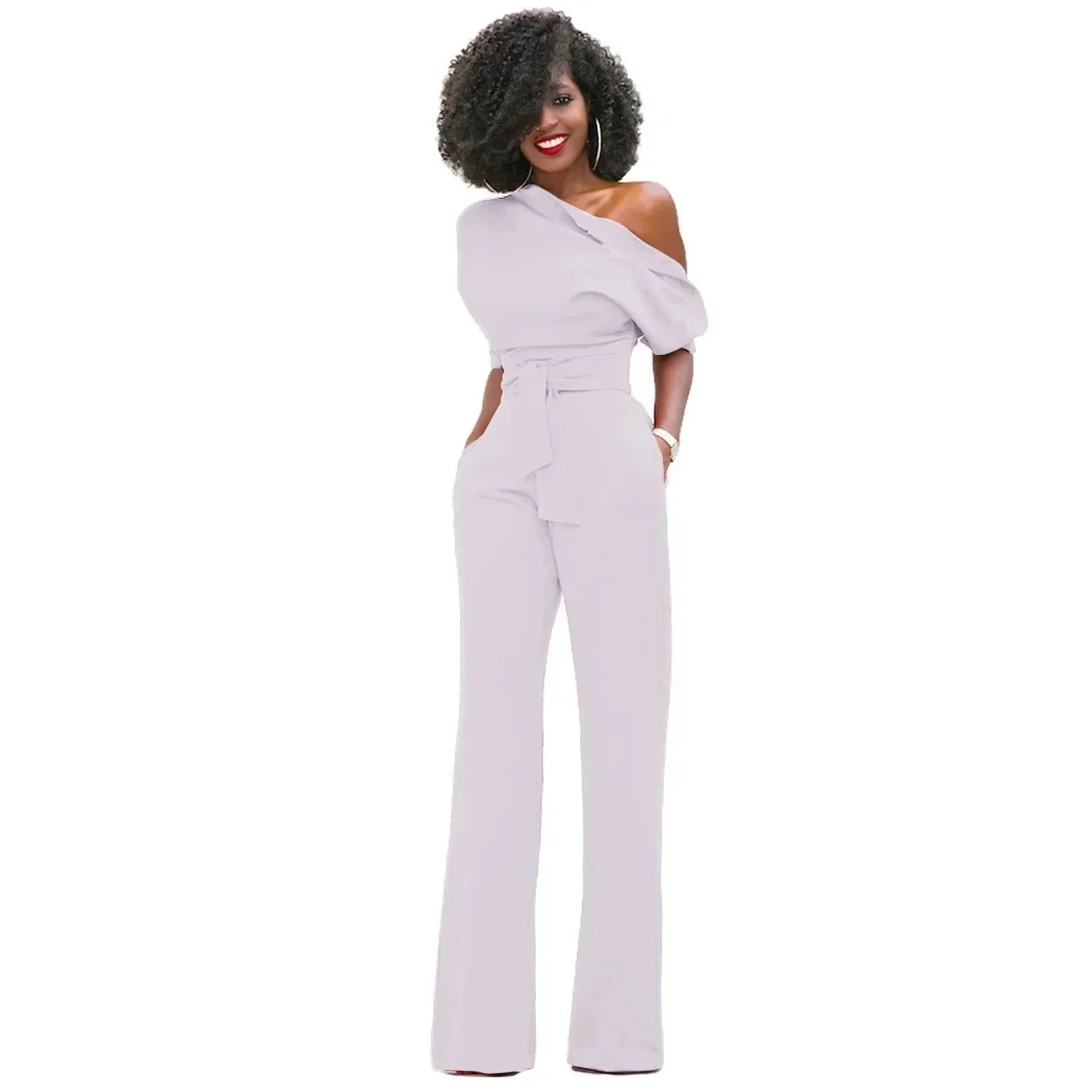 Modern Slanted Collar Wide Jumpsuit