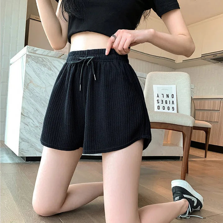 Women yoga Shorts Summer Outer Wear Mid-Waist Casual Loose Straight Pants Lady Stylish Thin Breathable Wide Leg Gym Short Pants