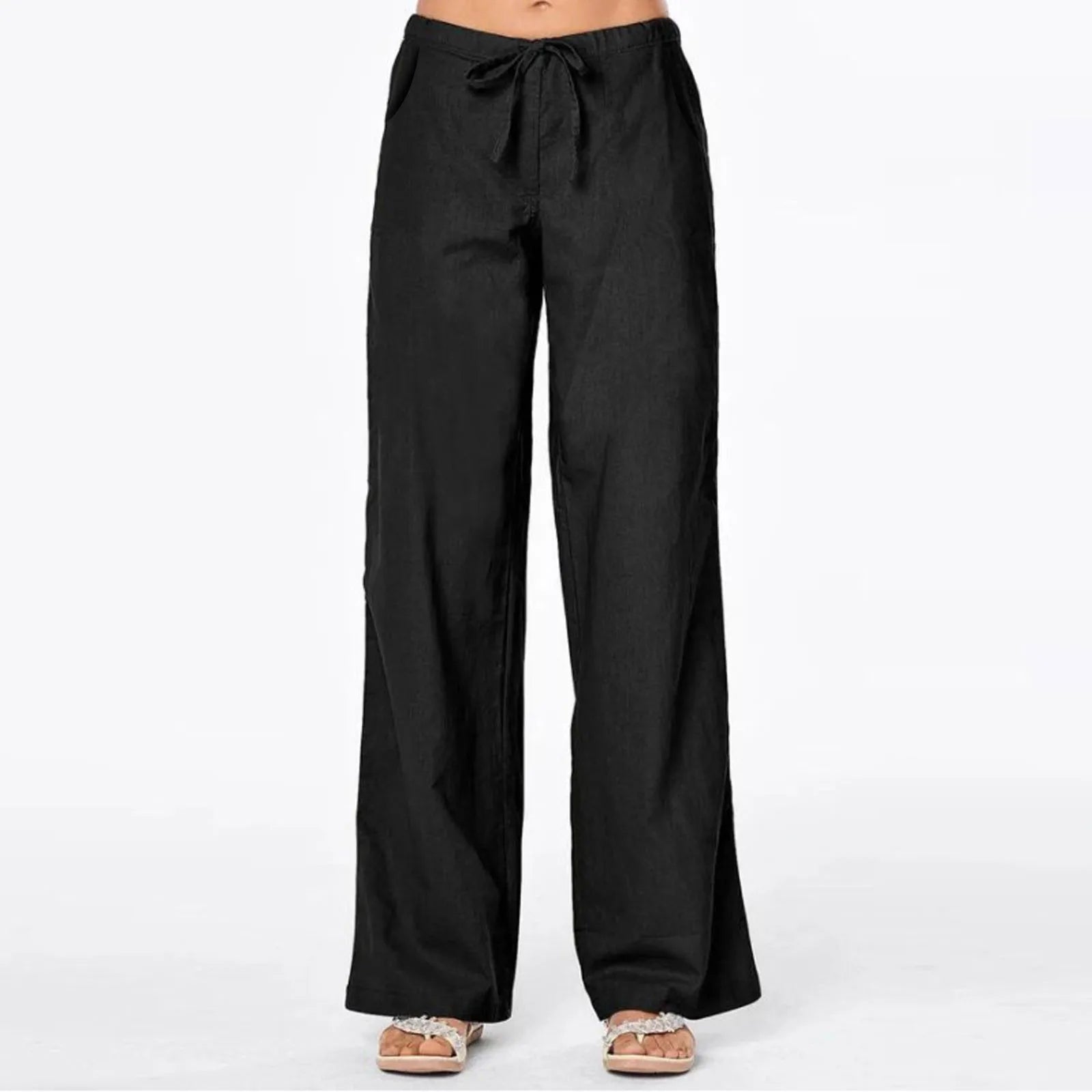 Women Pants Fashion Linen Cotton Solid Elastic Waist Trousers Female Plus Size Ankle-length Trousers Summer Casual Pants