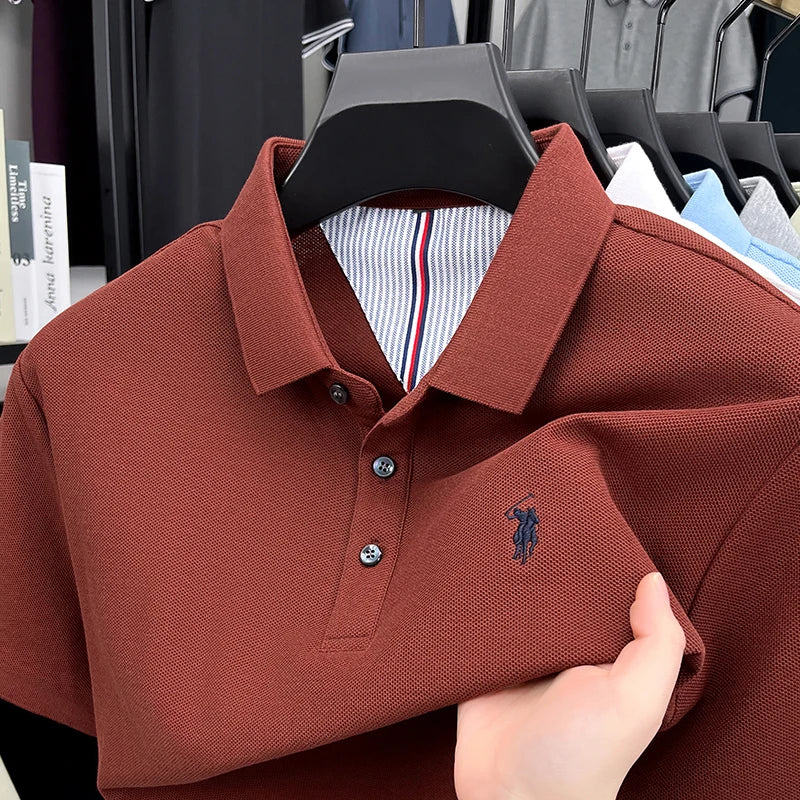 100% pure cotton short sleeved men's polo shirt summer fashion high-end brand pony embroidery golf top casual business T-shirt