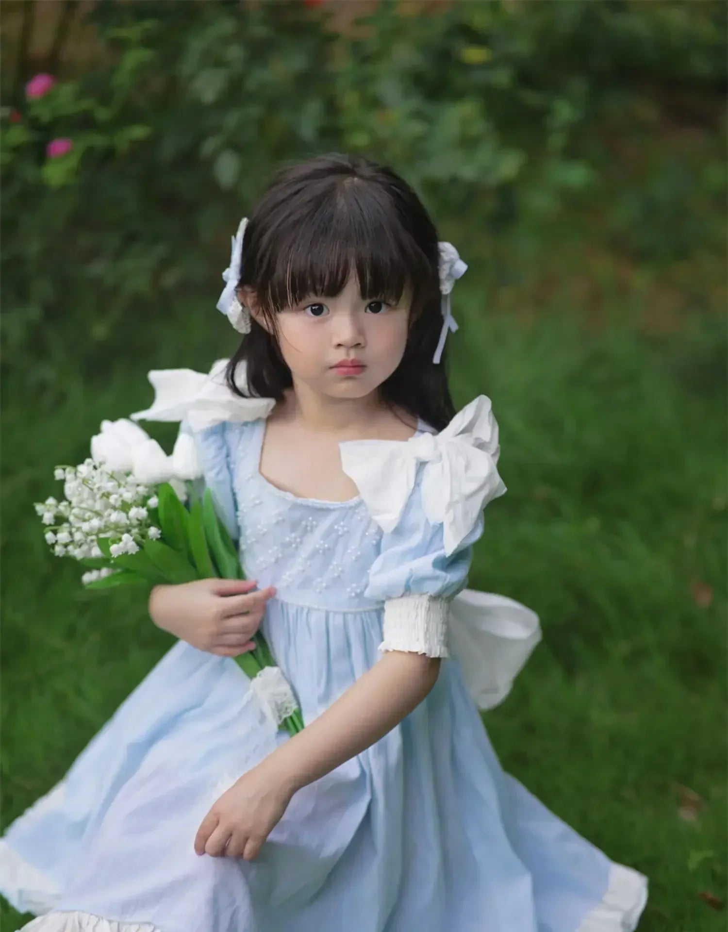 Embroidered Bow Princess Girls Dress