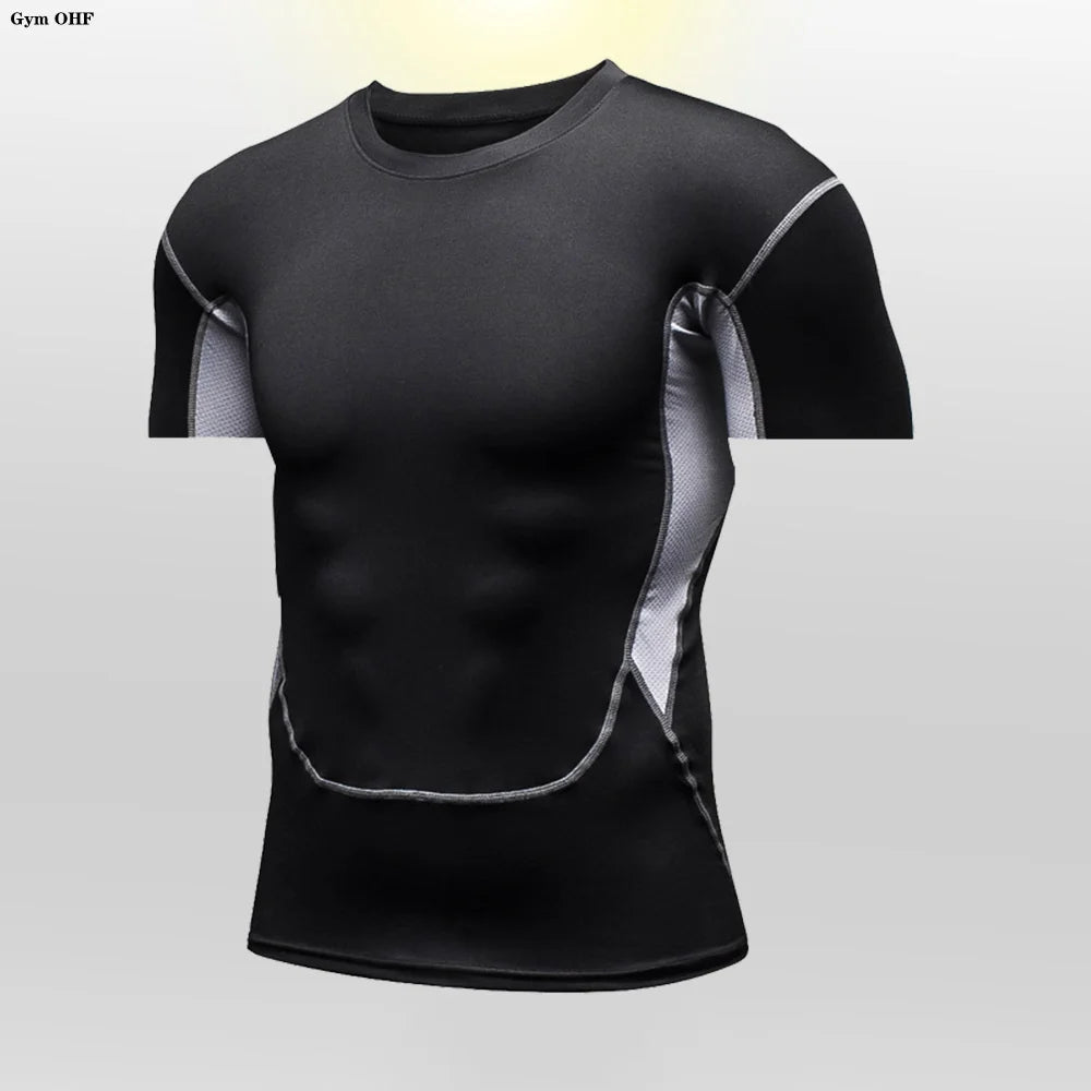 Gym Fitness T Shirt Men's Short Sleeve Summer Boxing Jersey Legging Men Rashguard Compression Pants Quick Dry Tight T-Shirts Men