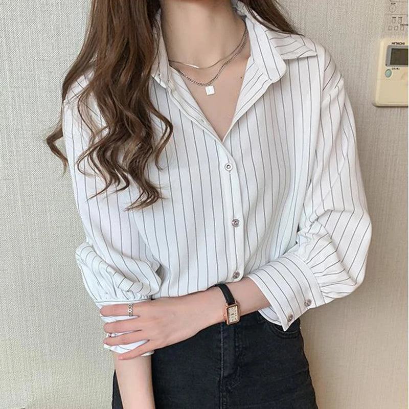 Vintage Striped Loose Shirt Women