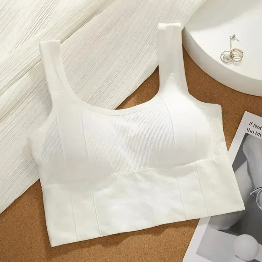 Solid Ribbed Sports Bra Workout Shockproof Sports Bra Top With Padded Seamless Sports Bra For Women Push Up Bra Seamless Lingeri