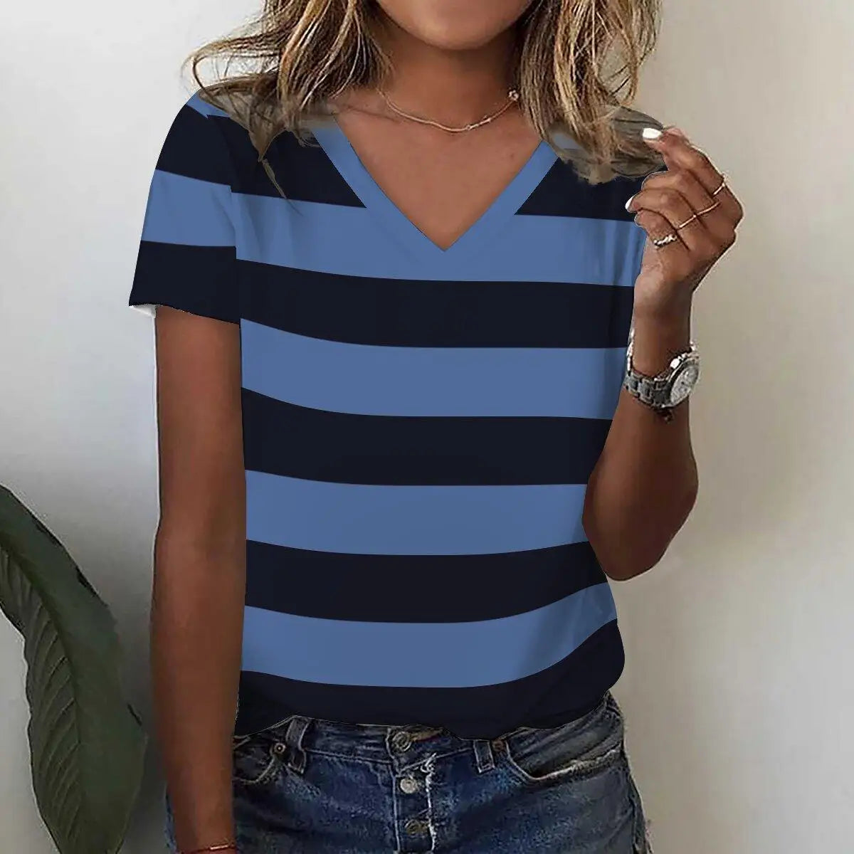 New Women's T-Shirts Funny Stripe Print Top Fashion Simple Pattern T Shirts for Women Summer Leisure Female Clothing Streetwear