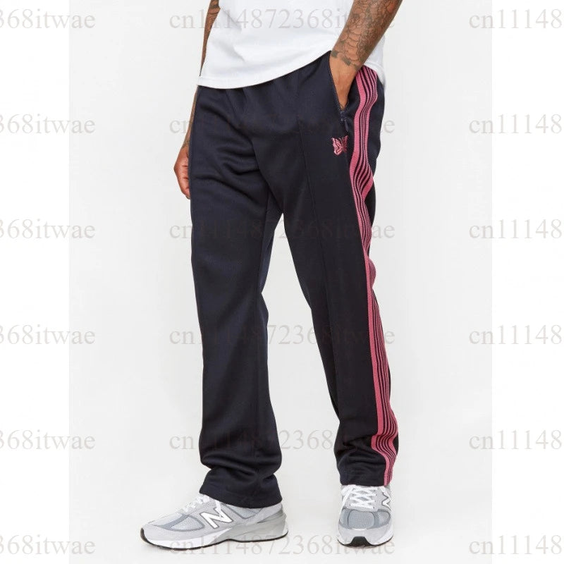 Unisex Embroidery Track Suit Striped Tape Zip‑Up Jacket Pants Set Casual Sportswear Outfit Long Sleeve Athletic Tracksuit Set
