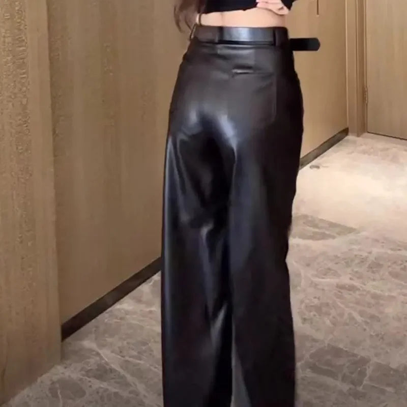 Black PU Leather Flare Pants