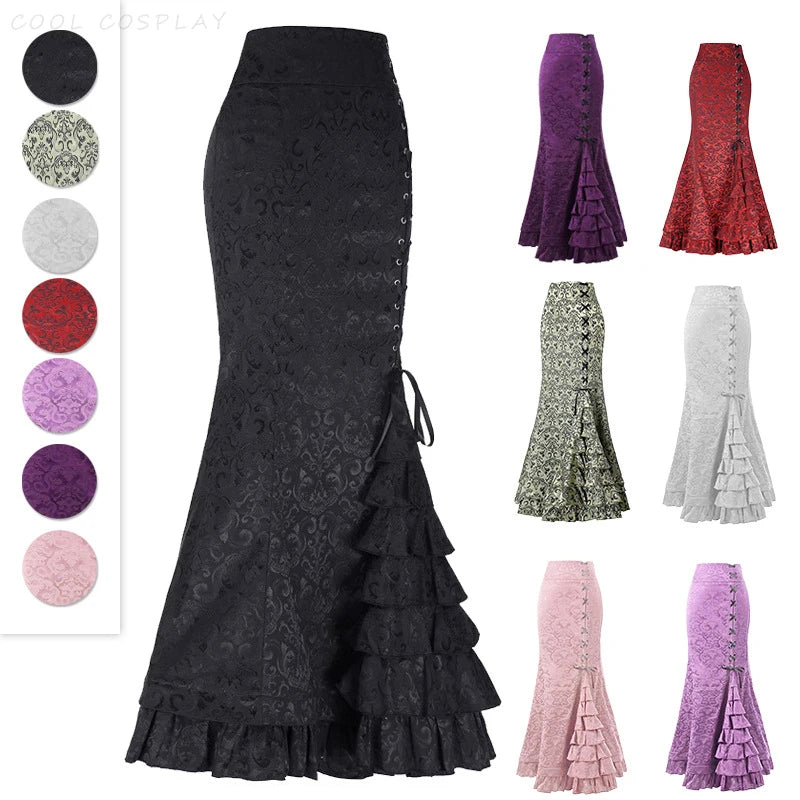 Long Skirts Women Punk Fish Tail Skirt Vintage Gothic New High Waisted Temperament Goth Skirt Festival Party Wear Woman Clothes