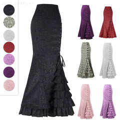Long Skirts Women Punk Fish Tail Skirt Vintage Gothic New High Waisted Temperament Goth Skirt Festival Party Wear Woman Clothes