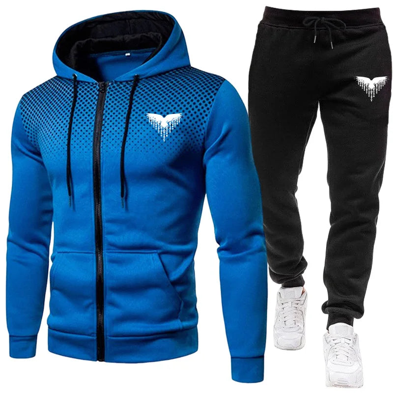 Men's Tracksuit Zipper Coat and Black Sweatpants Outdoor Casual Sporty Hoodie Jogging Suit Male Autumn Training Set Sweatshirts