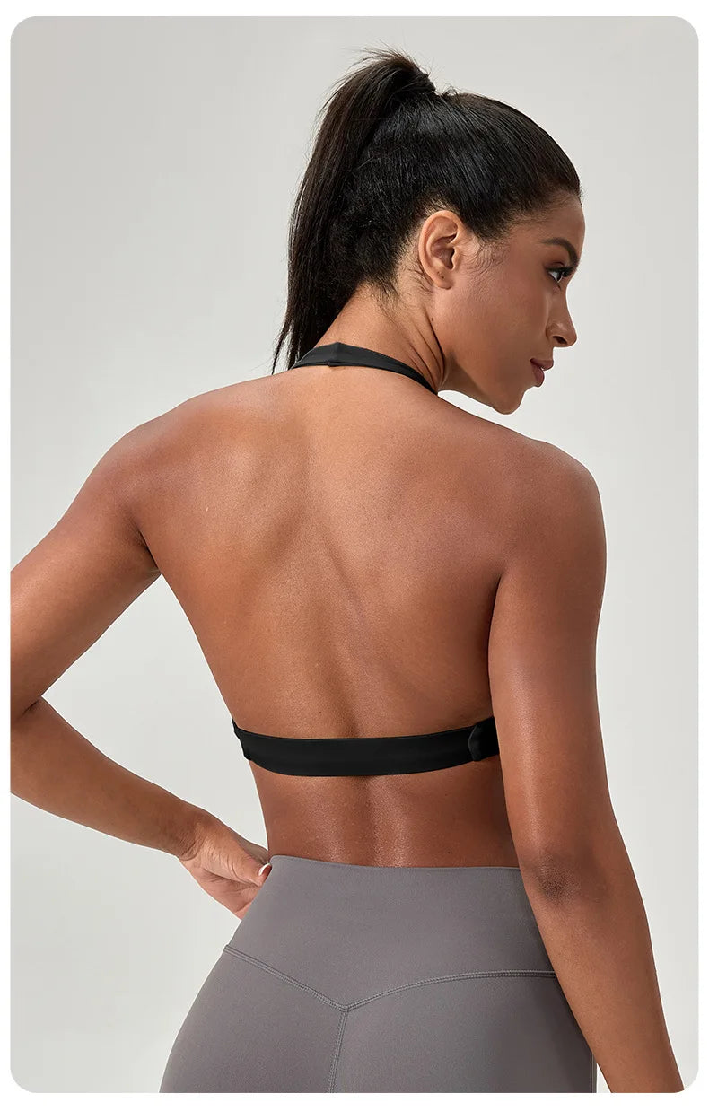 Strappy Bra for Women Open Back Halter Sports Bra Light Support Gym Crop Top Seamless Workout Yoga Top Bra Padded Bras