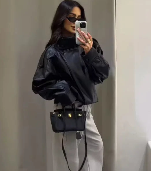 Black Faux Leather Moto Jacket