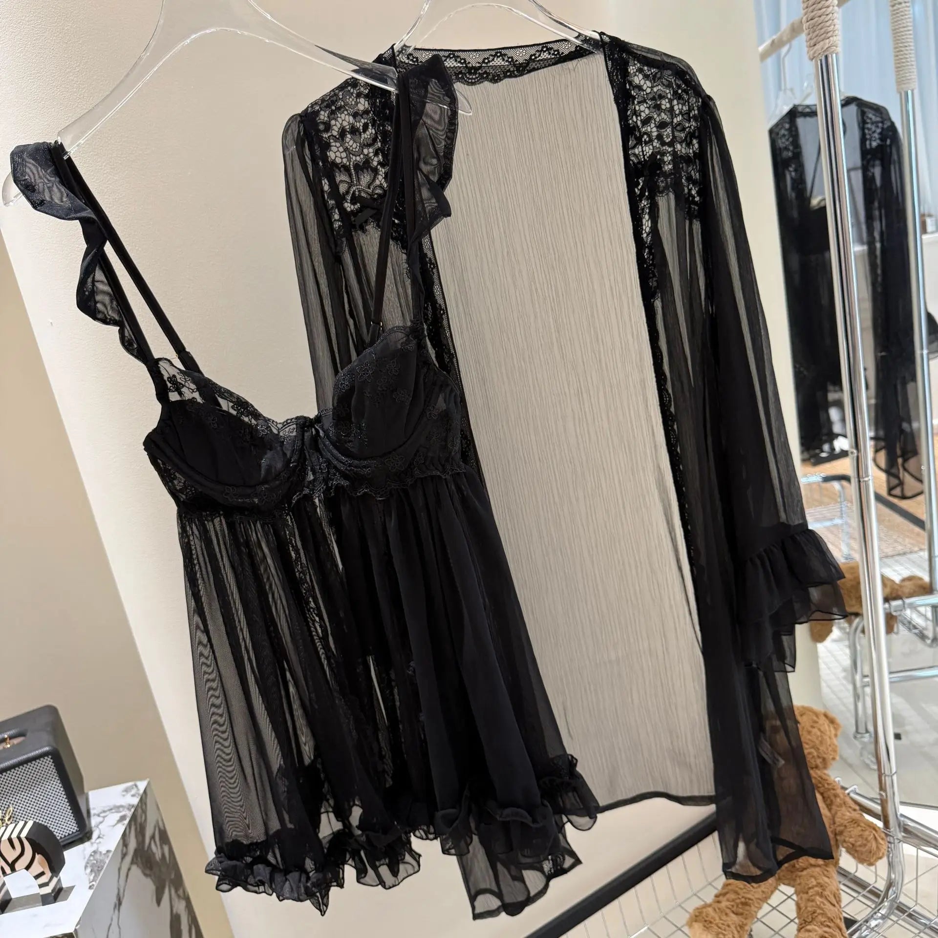 Elegant Lace Nighty Robe Set