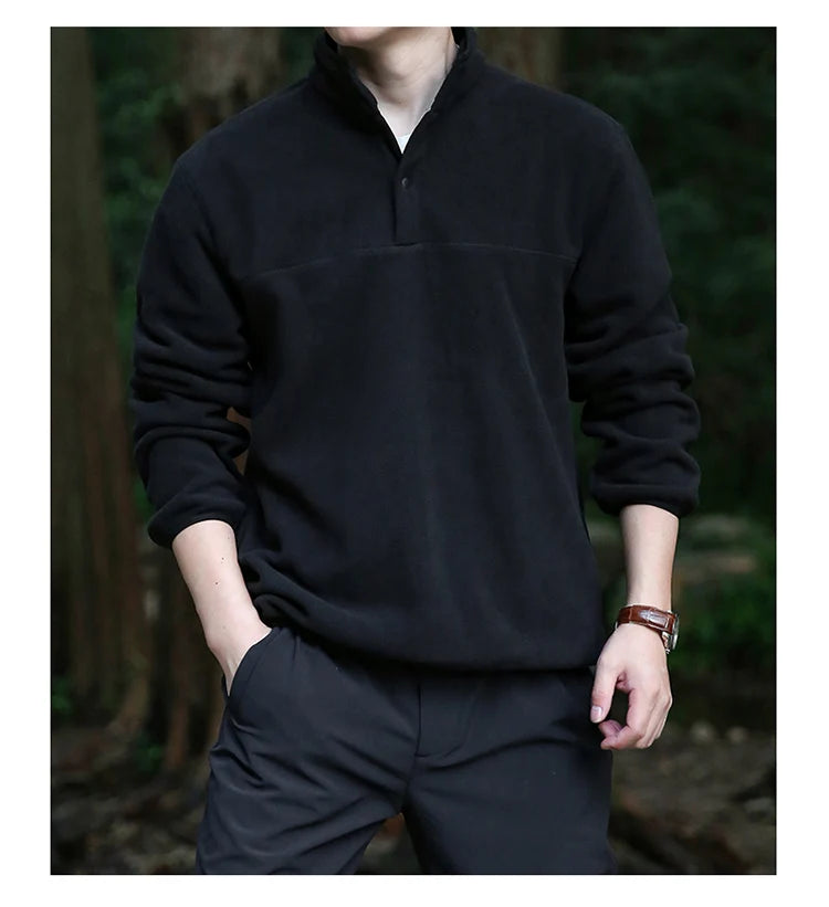 2025 Men Sweatshirt Turtleneck Half Button Pullover Male Polar Fleece Casual Basic Elegant Work Wear Winter Autumn Warm Jacket