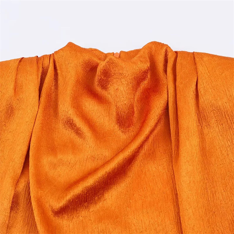 Women's Top 2026 Spring New Style Orange Sleeveless Satin Texture Long Ribbon Top Elegant and Stylish Unique Fashion Focus