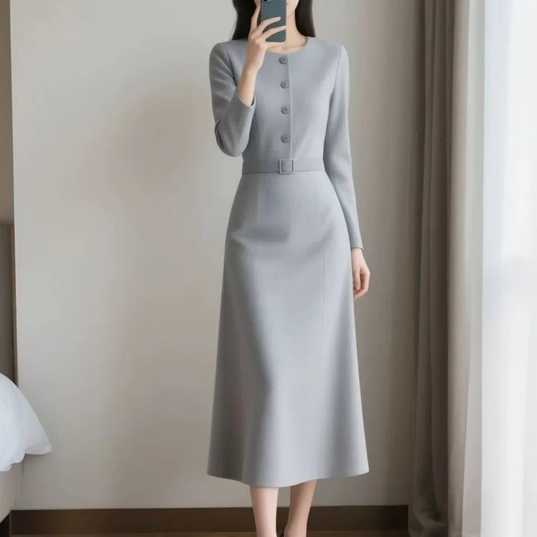 Elegant O-Neck A-Line Midi Dress