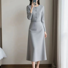 Elegant O-Neck A-Line Midi Dress