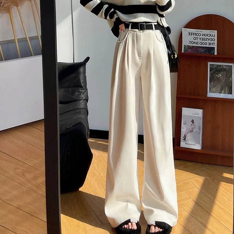 Women's Pants Autumn Winter Corduroy High Waist Wide Leg Pants for Women Casual Trousers Female Straight Pants Women Clothes New