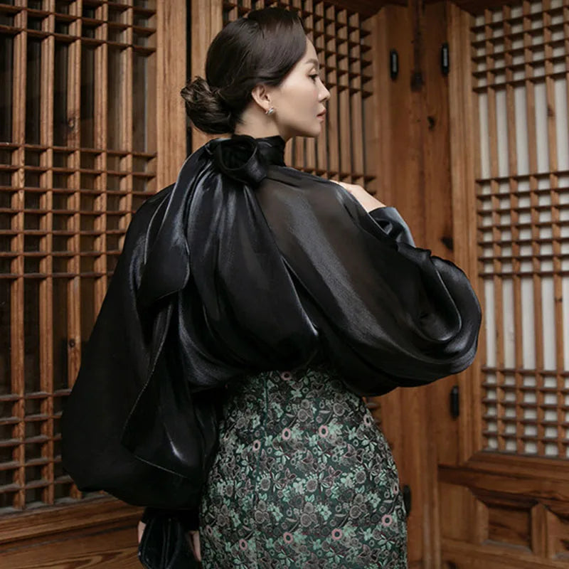 Elegant Chiffon Lantern Sleeve Blouse