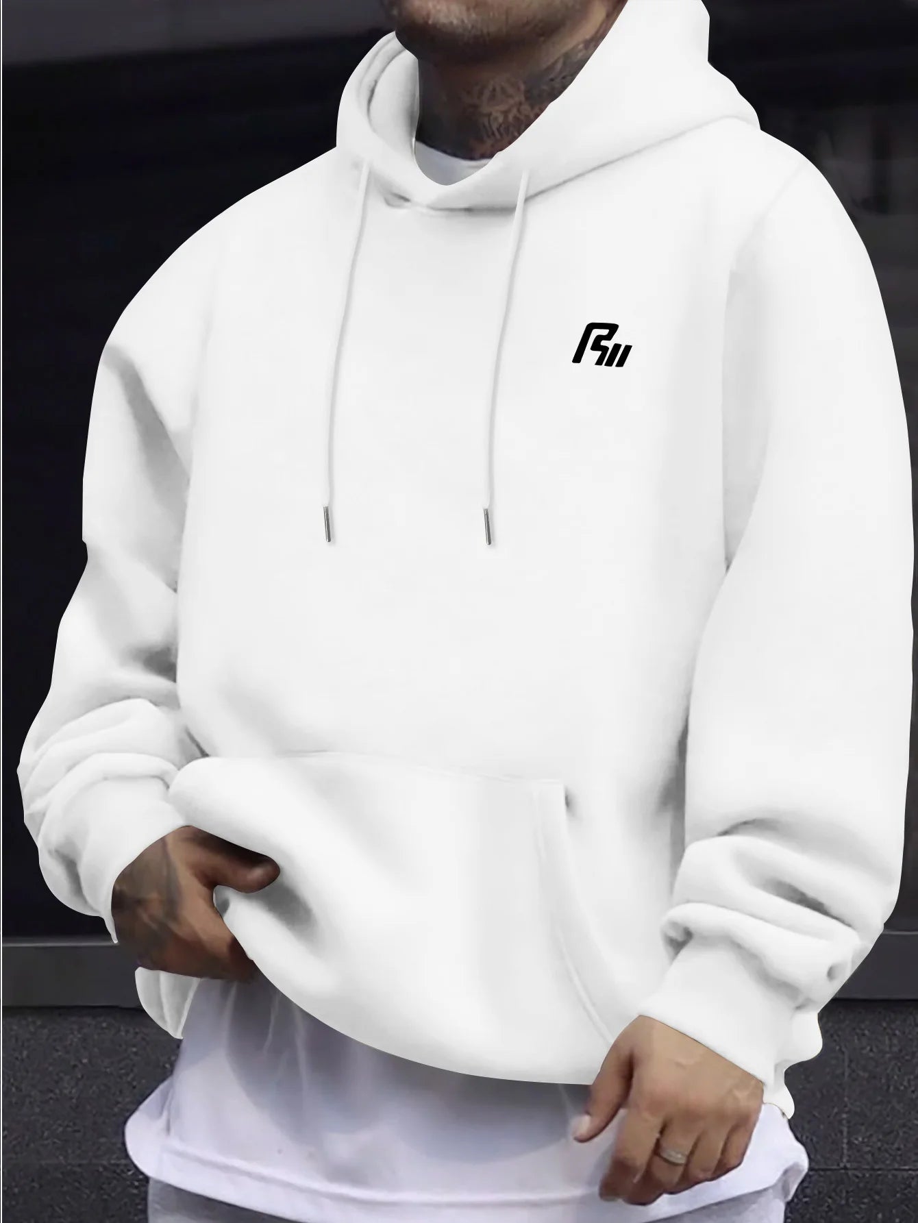 Men Women Hooded Sweatshirt. Simple Tiny Graphic On Chest, Oversized Long Sleeve Pullover Hoodie Basic Daily Casual Street Top