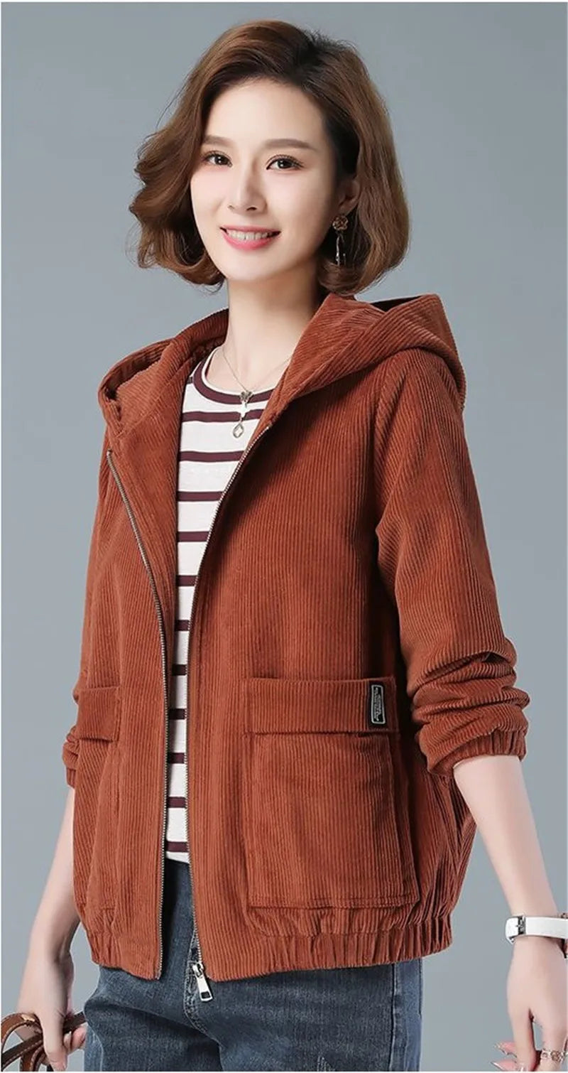 Corduroy Hooded Loose Jacket