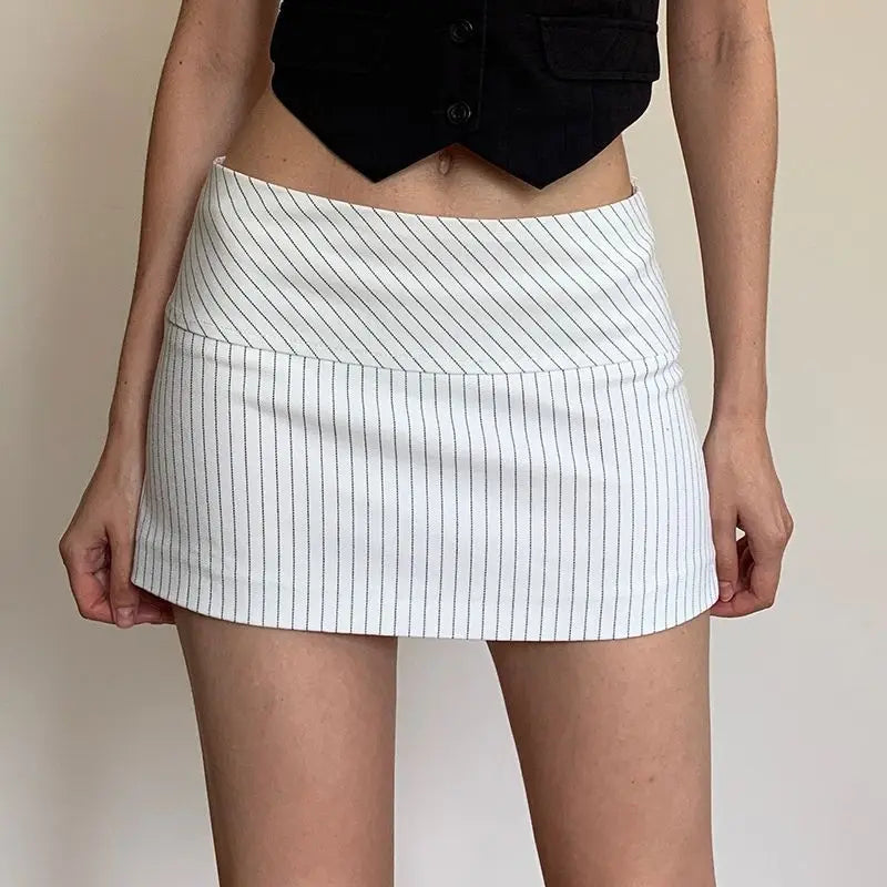 Women Low Waist Skirts Stripes A-line High Waist Skirt for Women Hips Spliced Short Skirt Ladies Bodycon Layered Mini Bottoms