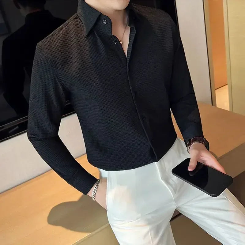 Slim Waffle Business Shirt Men