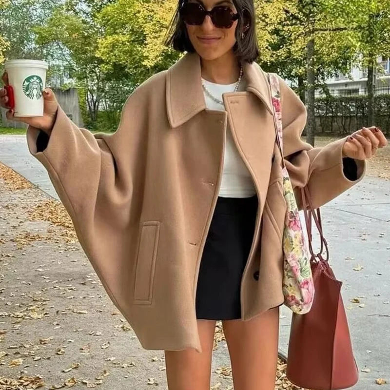 HXAO Woman Winter Coats Faux Wool Coats And Mixtures Oversized Long Coat Women Autumn Long Sleeve Solid Coats Casual Warm Parkas