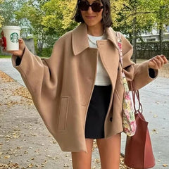 HXAO Woman Winter Coats Faux Wool Coats And Mixtures Oversized Long Coat Women Autumn Long Sleeve Solid Coats Casual Warm Parkas